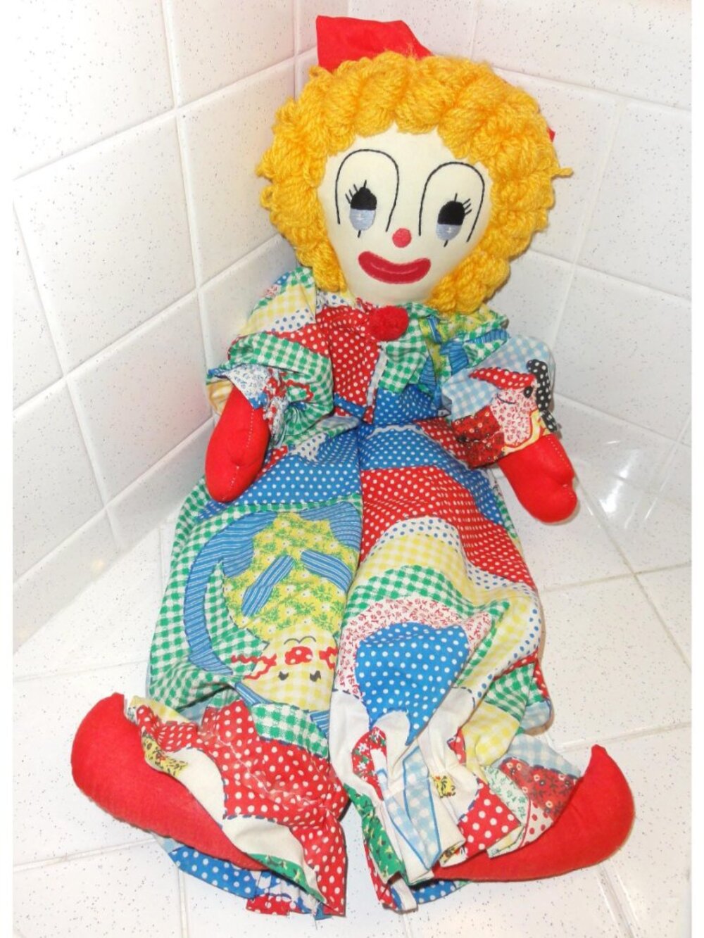 Vintage Handmade Patchwork Large Clown Doll plush rustic primitive handcrafted